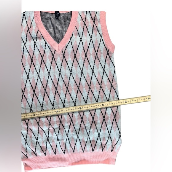 SHEIN Qutie Contrasting Colors Argyle Print Round Neck Tight Pink Tank Top - Picture 6 of 10